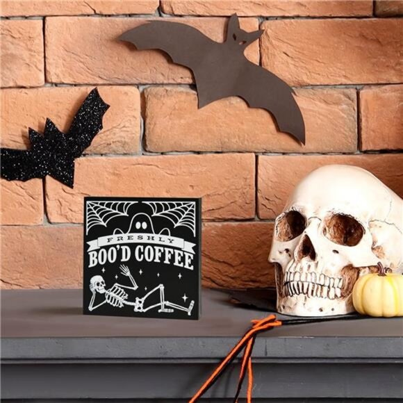 Smile Halloween Wood Box Sign, Skull Faux Books, Boo Coffee Table Decor - Picture 3 of 7